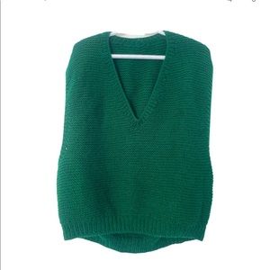 Vtg Emerald Green Handknit Oversized Sweater Vest